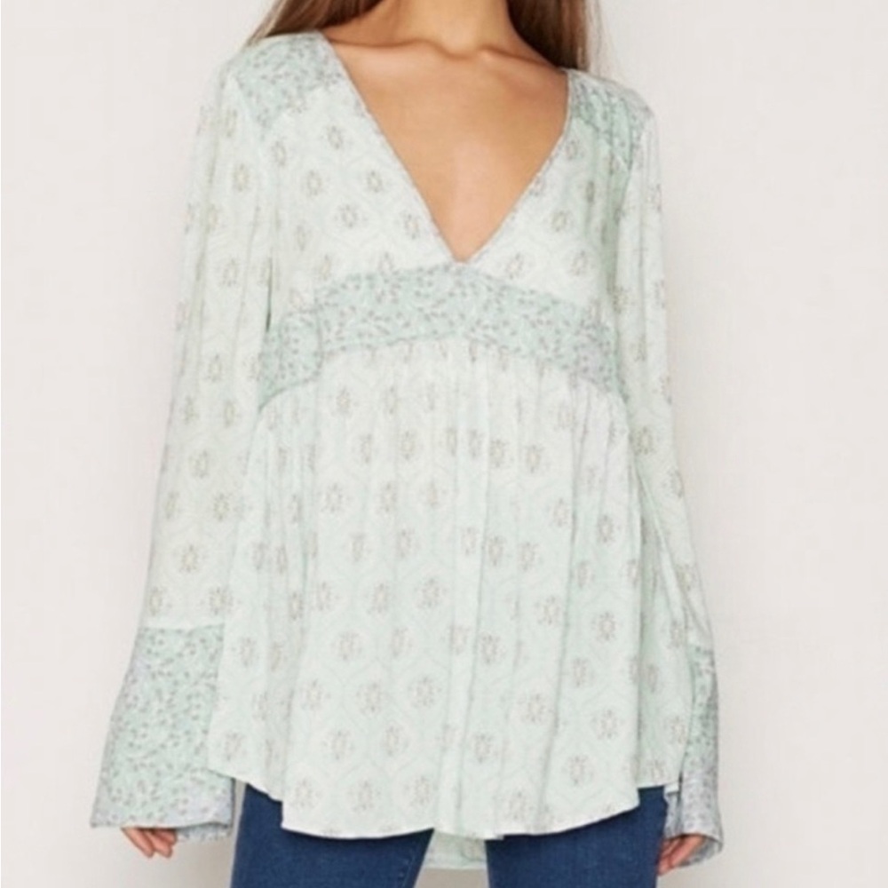 Free people green comb blouse/tunic top NWT
